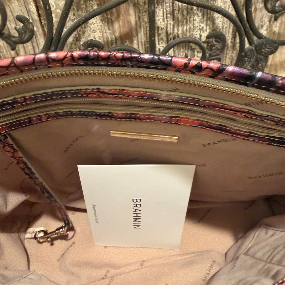Pink/ Blue Brahmin Medium Asher Melbourne Leather Purse Like new w papers - Picture 5 of 13